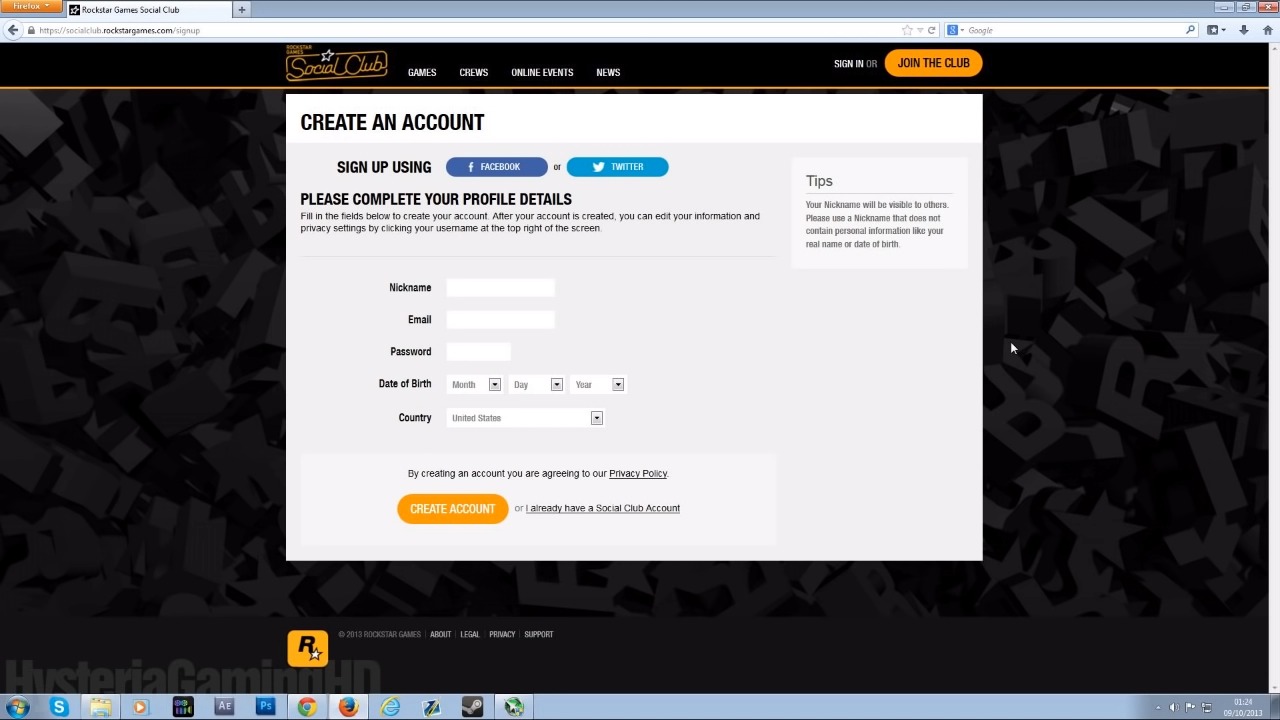 Social Club Sign Up Page gta 5