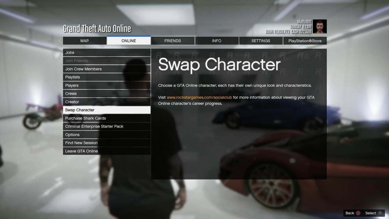 Swap Character option in Pause Menu