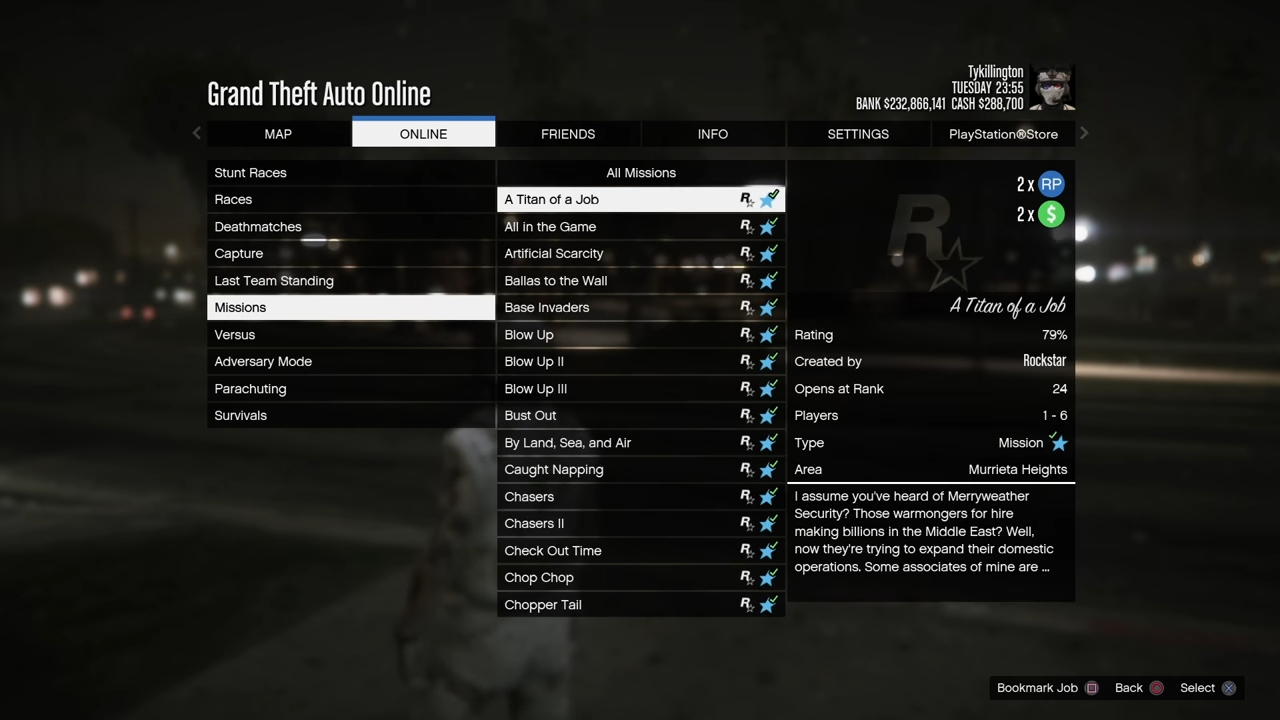 A Player Selecting a Mission from his Missions Playlist in GTA Online