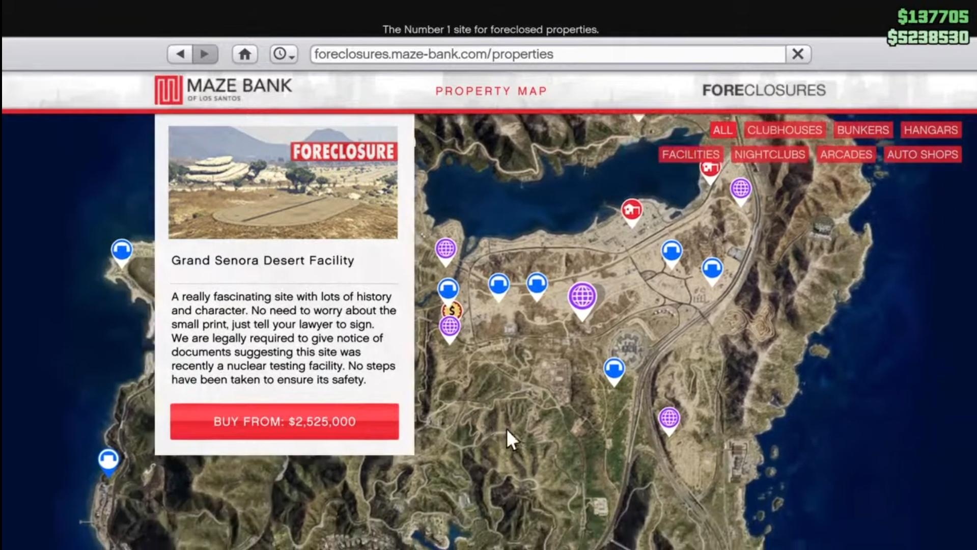 Buying grand senora desert facility in GTA 5