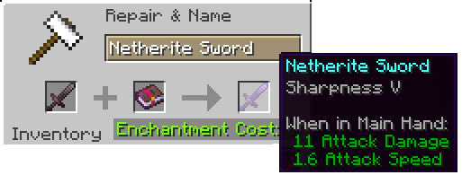 Enchanting Netherite sword with sharpness V