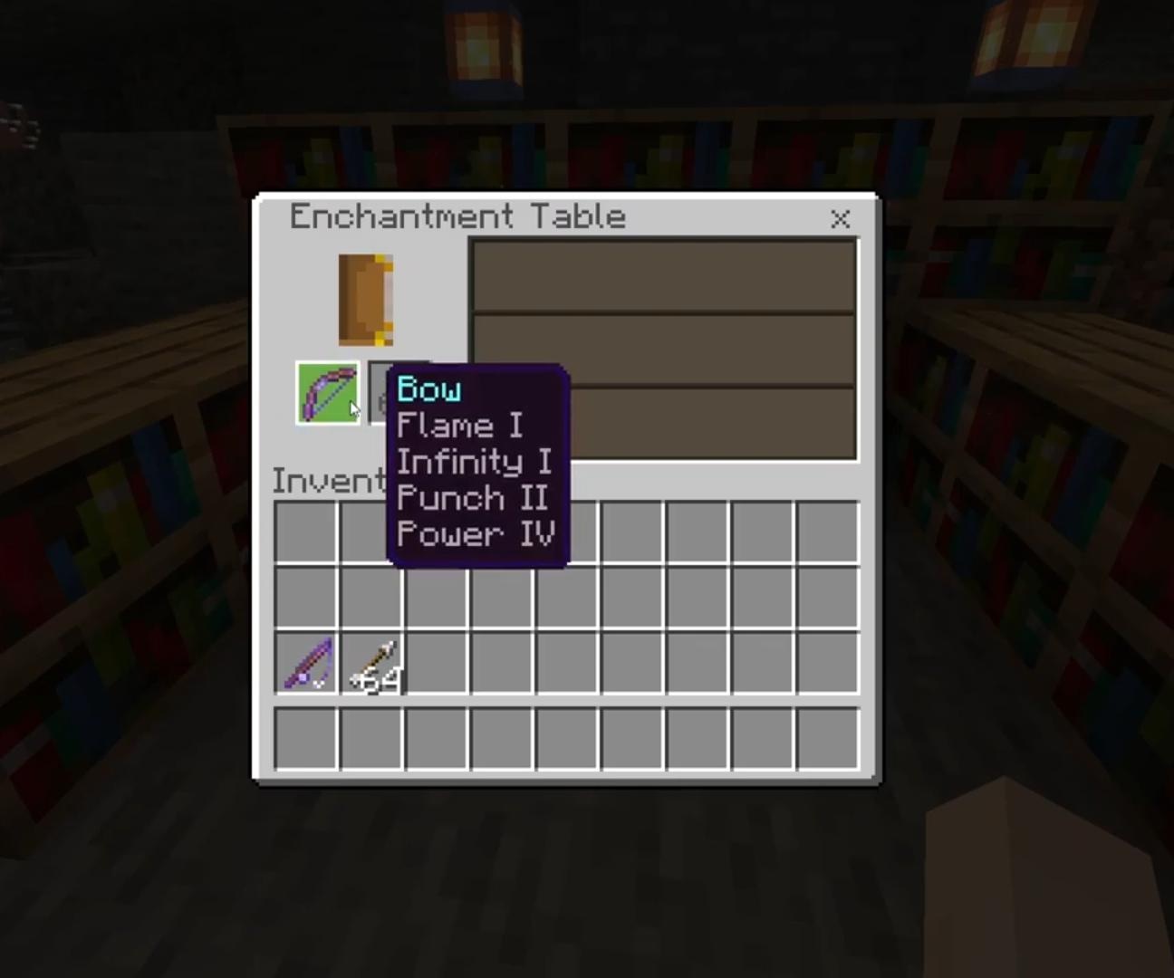 Crafting flame enchantment in Enchantment table