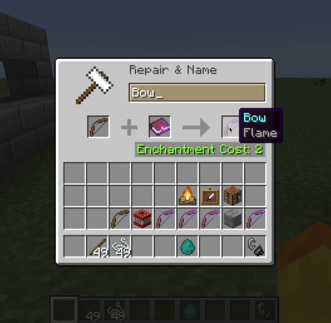 Crafting flame enchantment in Minecraft