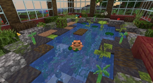 Frog in a terrarium in Minecraft