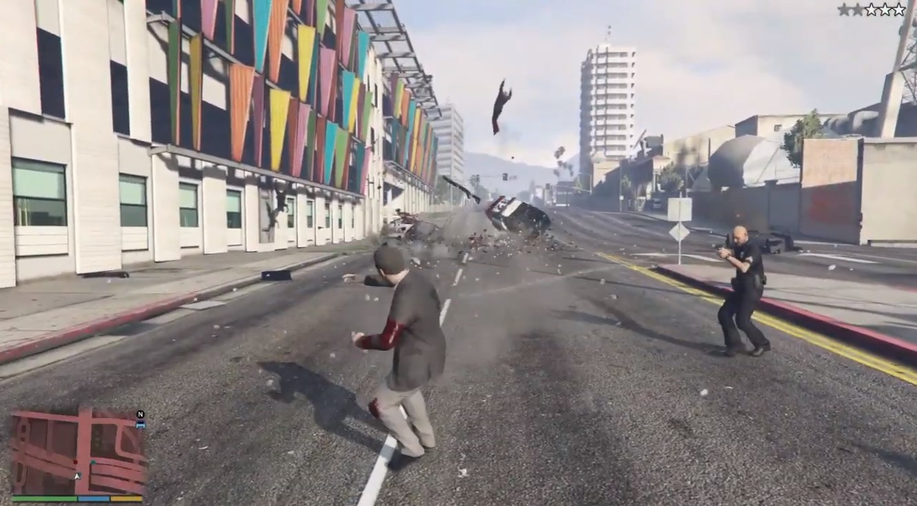 Truck flying away after man punches it in GTA 5