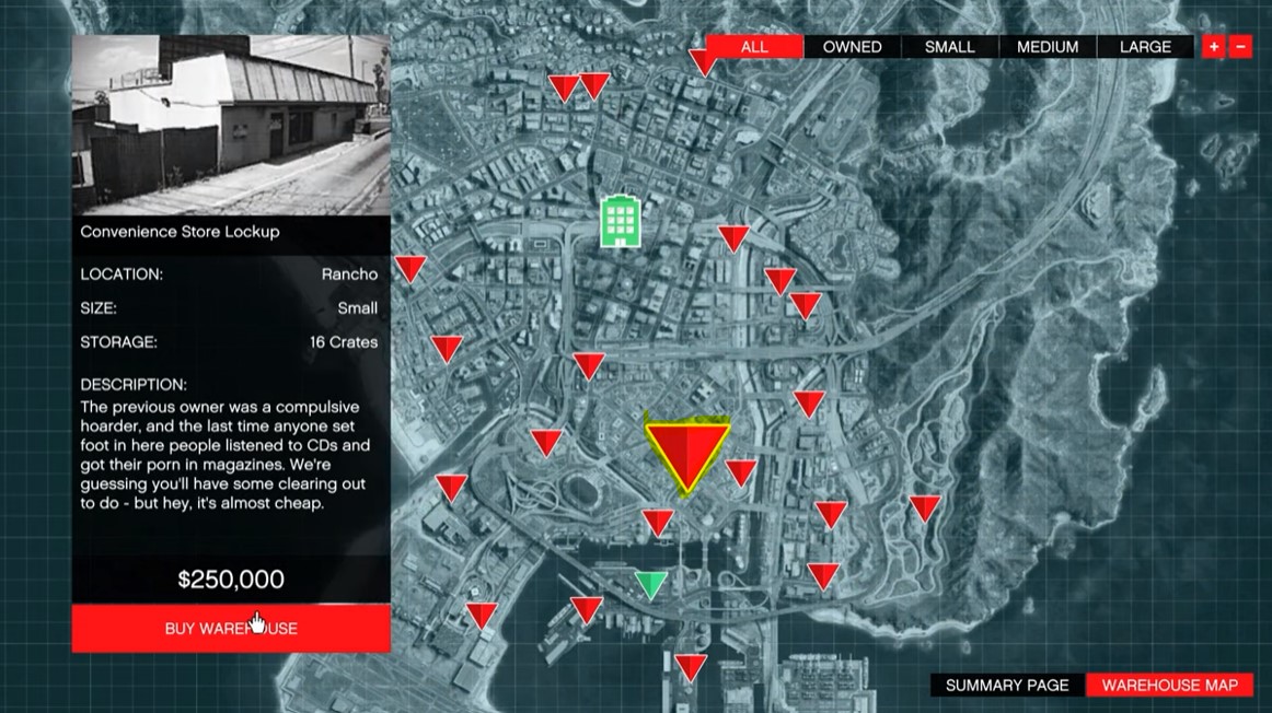 Map showing the "Convenience Store Lockup" Warehouse