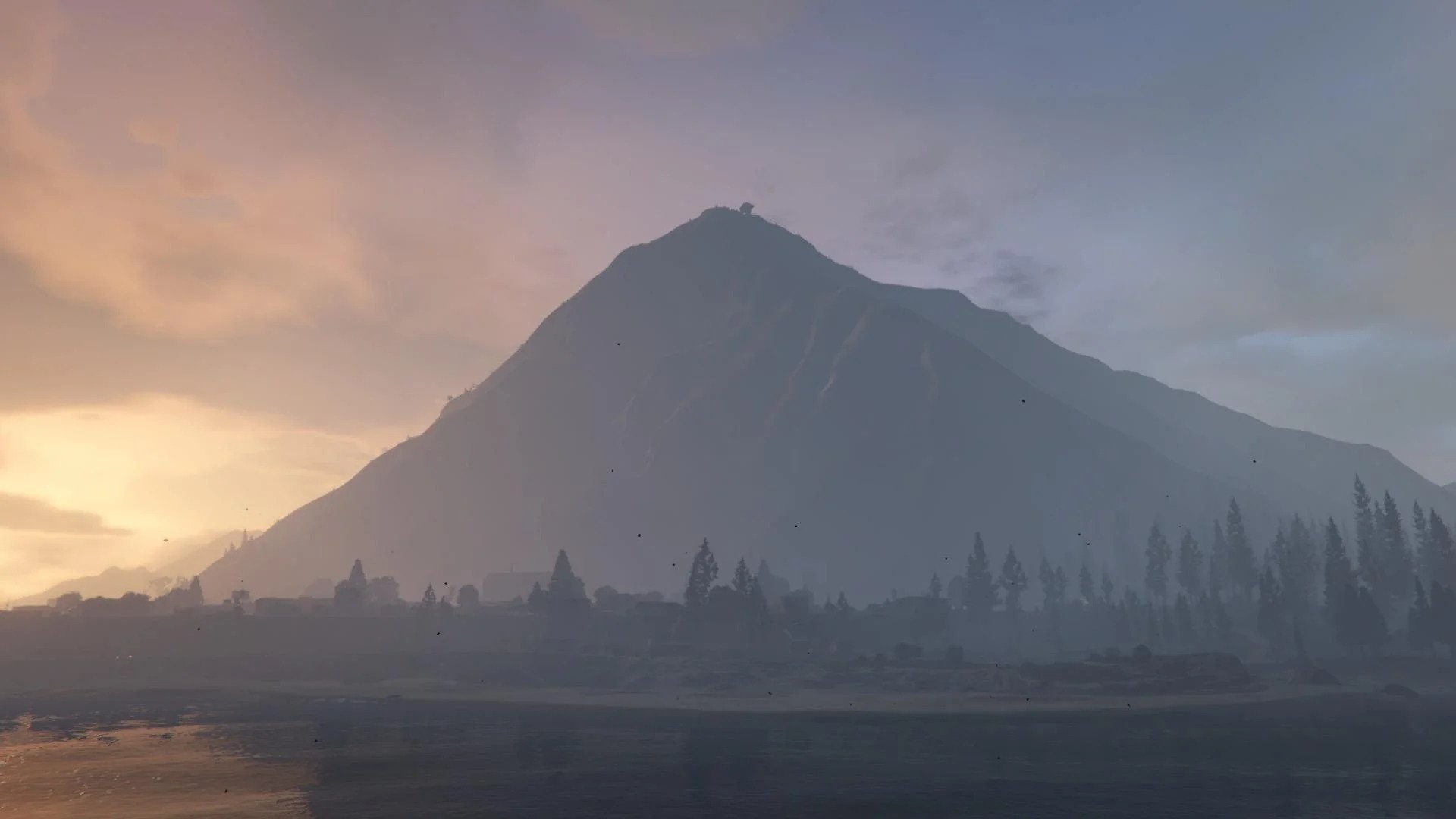 Mount Chiliad, as seen from Paleto Bay at sunrise.