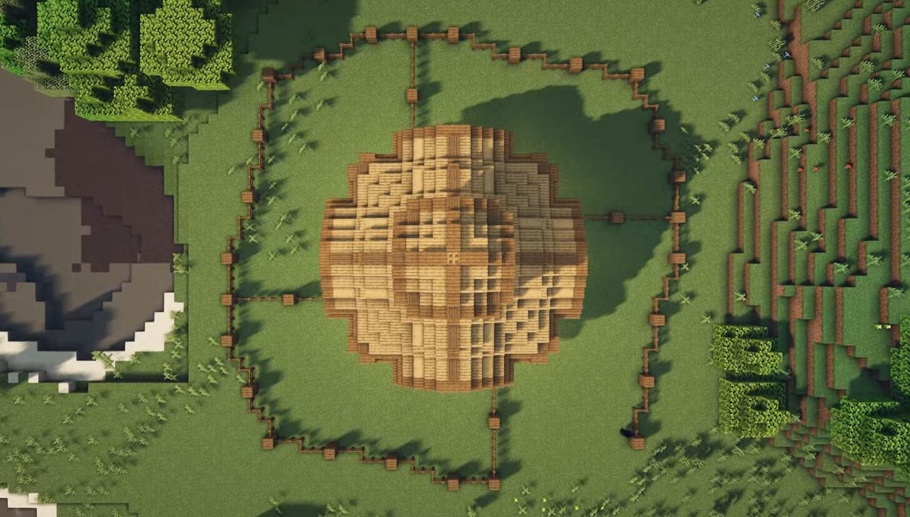 Bird eye view of Circular barn Minecraft