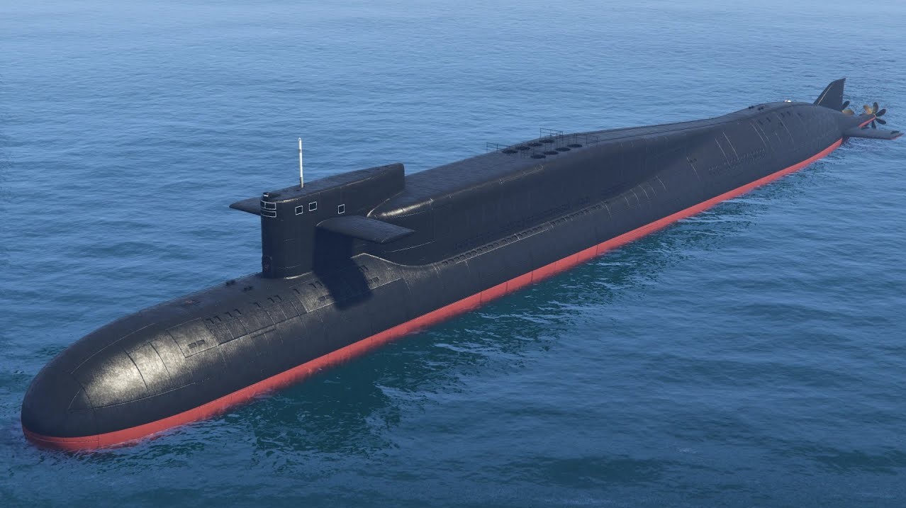 Submarine in the middle of the ocean, with the top part of it showing.