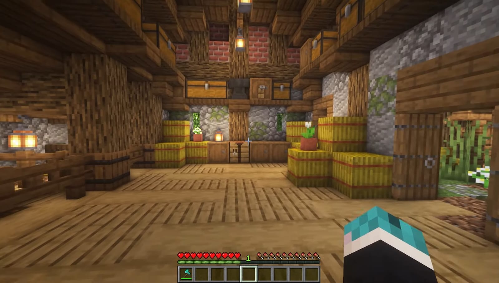 Interior of the Minecraft barn with stables.