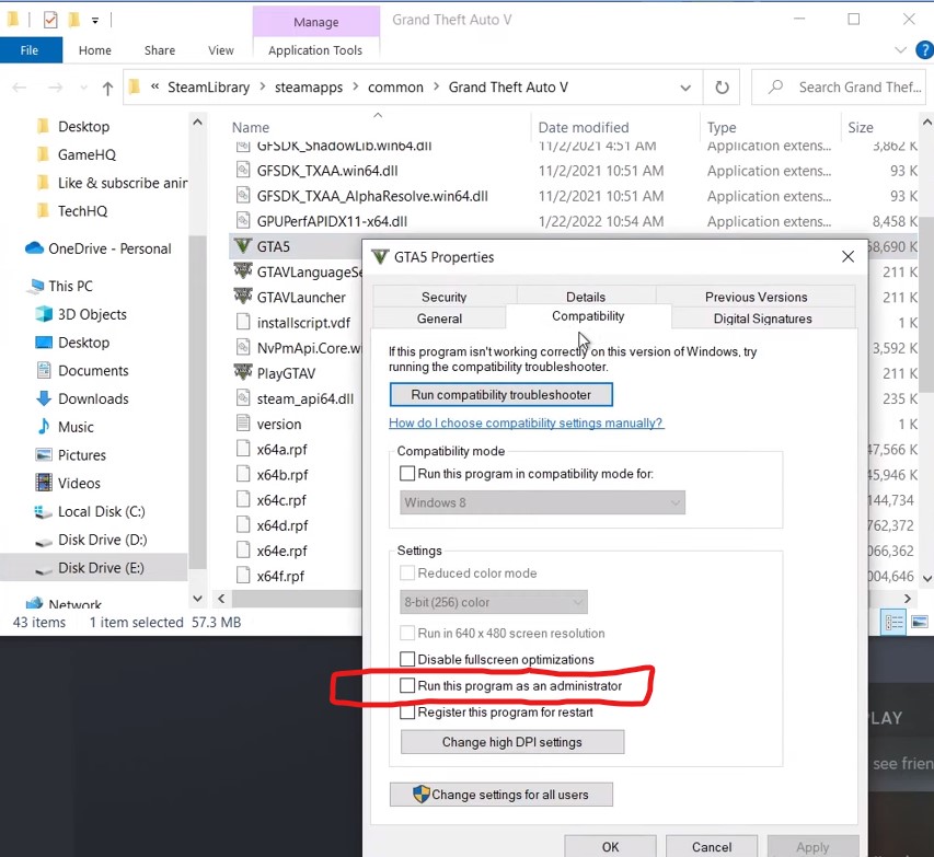 Run as admistrator to fix GTA 5 stuck at loading screen.