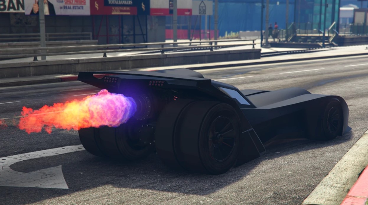 Vigilante Vehicle in GTA with boosters coming out from exhaust.