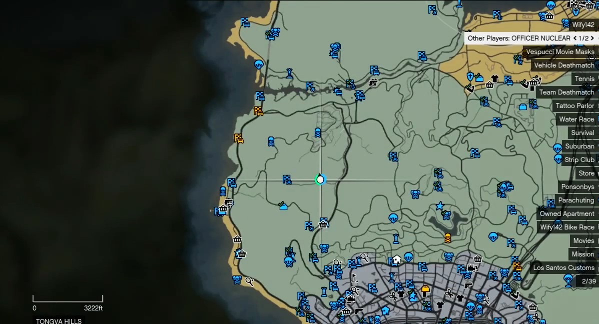 Map location for Tongva Hills Cave GTA 5