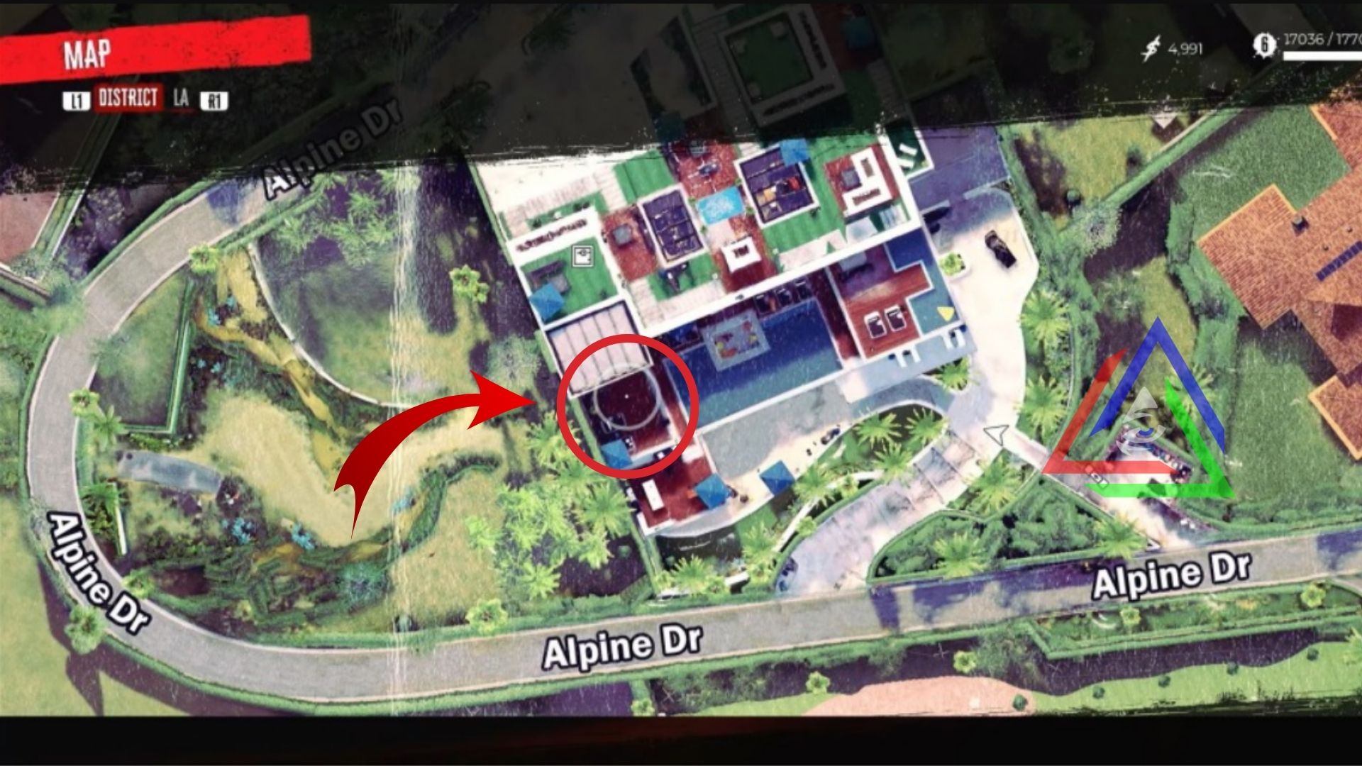 Bel-Air map showing GOAT Pen mansion in Dead Island 2