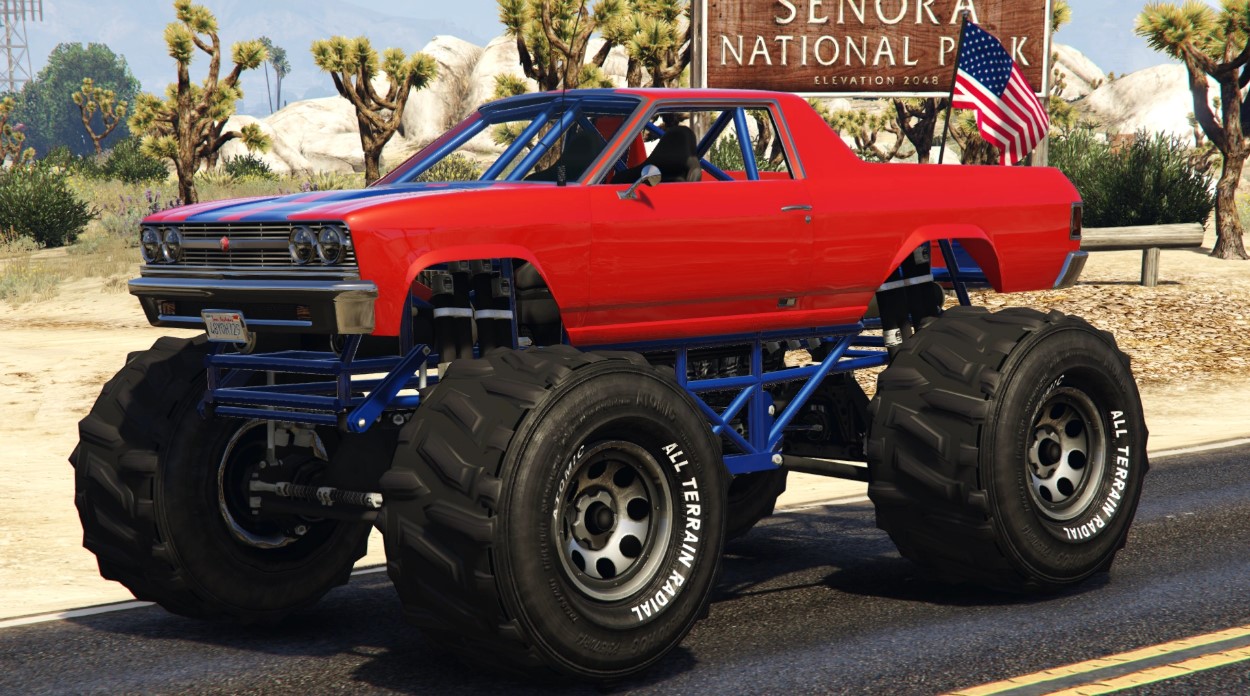 Marshal Monster Truck in red color parked on the road free car in GTA 5 Online