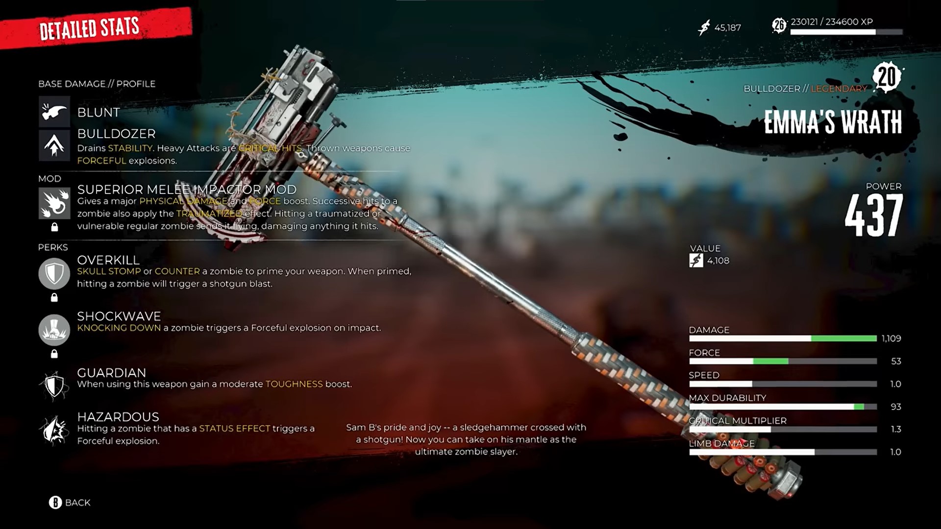 Emma's Wrath Hammer legendary weapon Dead Island 2