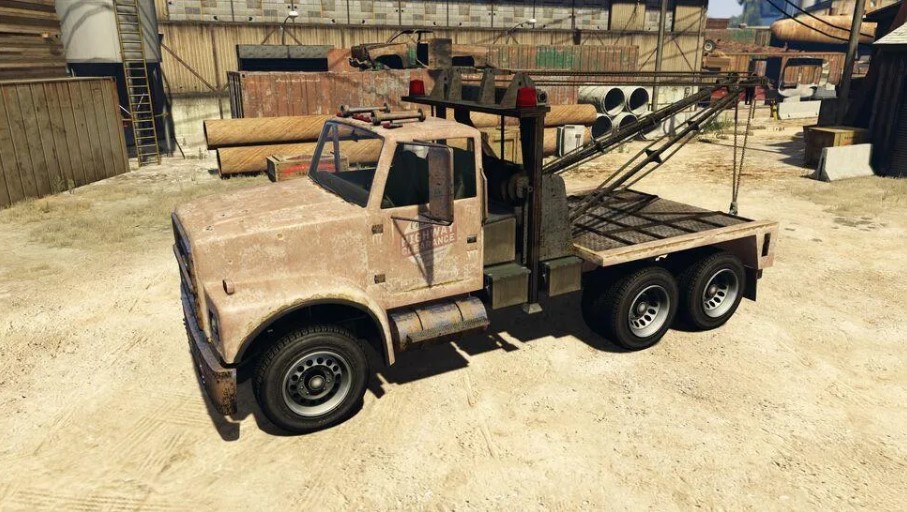 large brownish tow truck parked in GTA 5