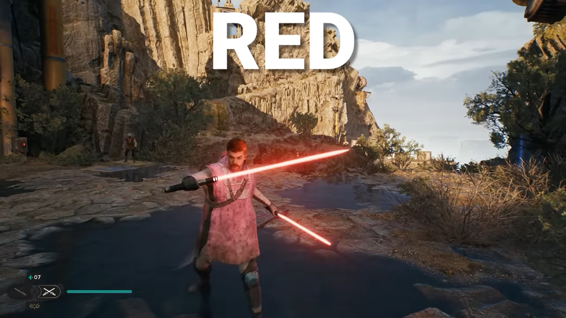 Lightsaber of red color.