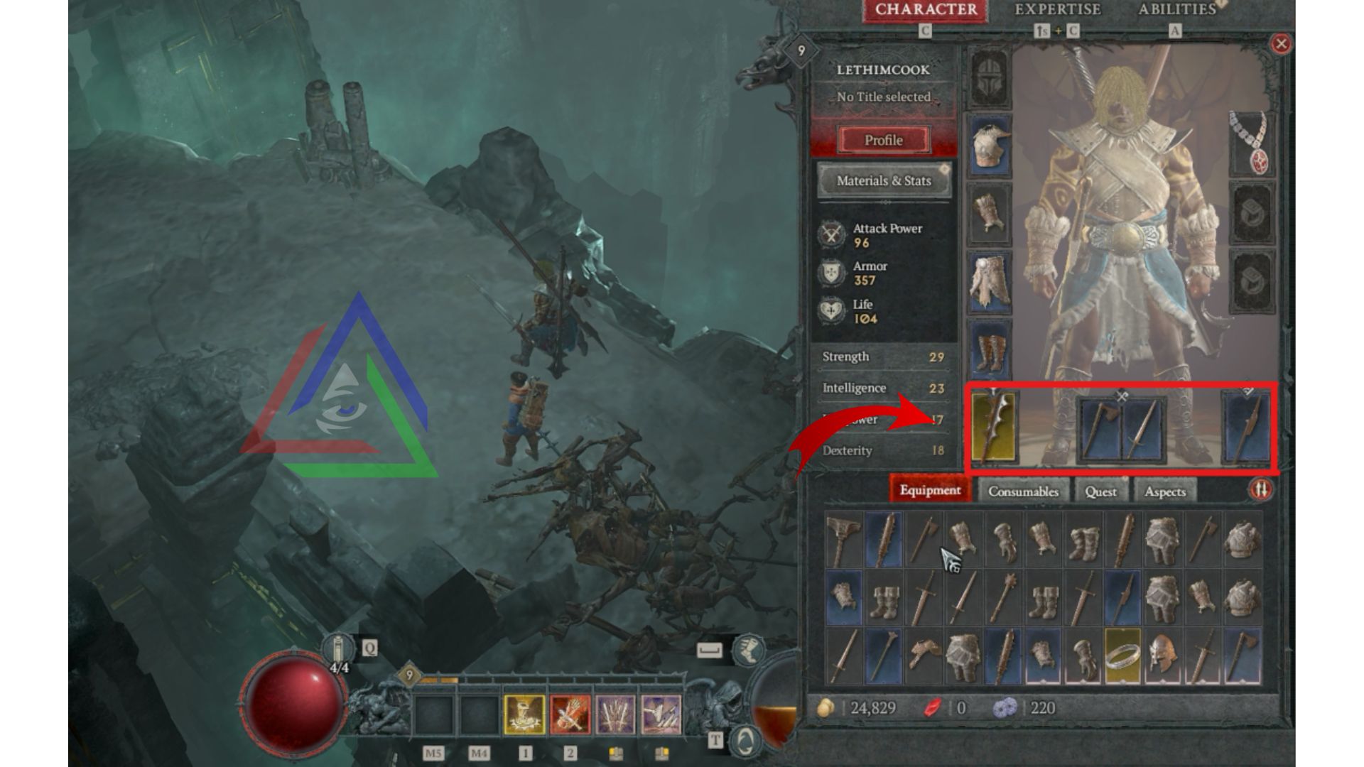 highlighted 4 weapon slots in weapons menu in diablo 4.