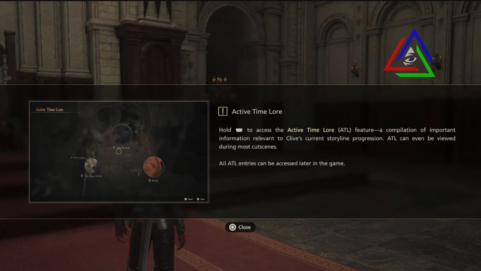 Pop up message which shows how to use Active time lore feature in final fantasy 16