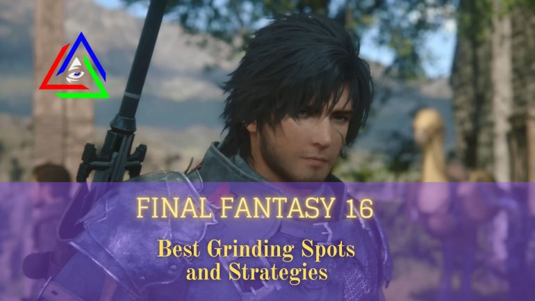 Clive in background with text showing in front written best grinding spots and strategies