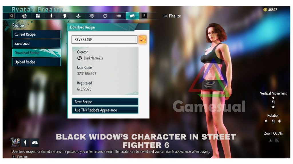 Black Widow's character can been customized in SF6 by using her Unique code