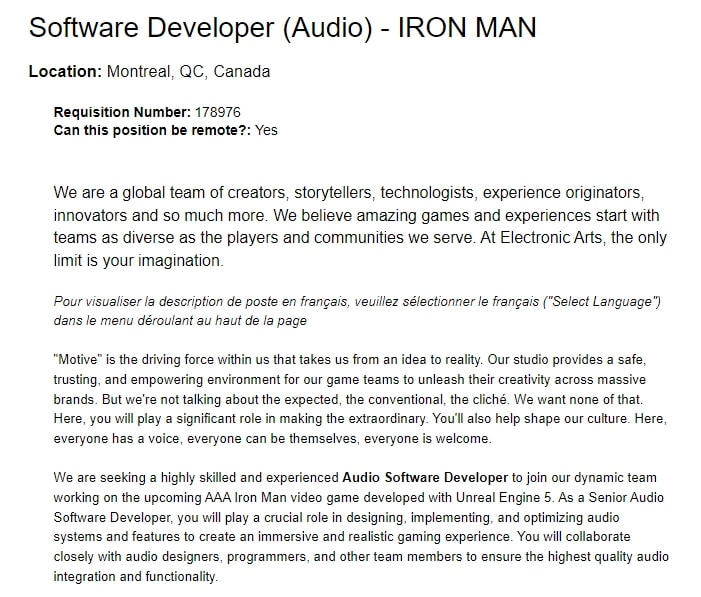 Job Posting Teases Unreal Engine Development for Iron Man