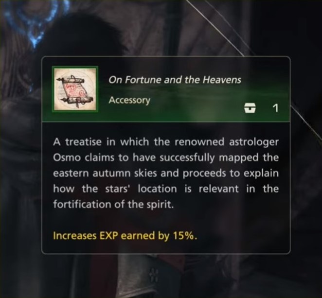 On Fortune and the Heavens accessory description in game