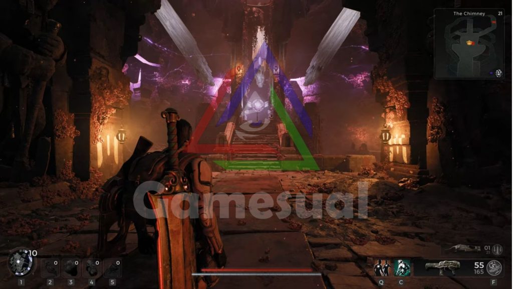 The picture shows the player facing towards a throne like structure.