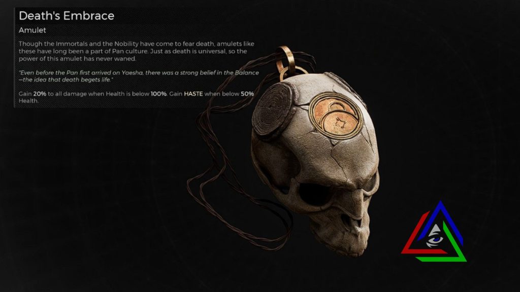 Deaths embrace Amulet with description and skull