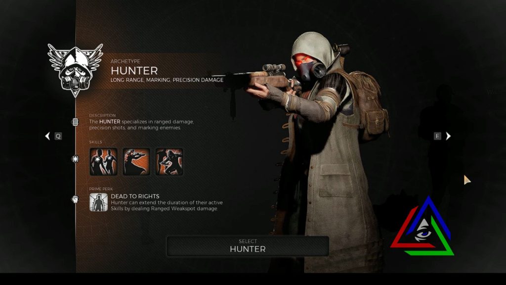 Hunter class in remnant 2 (for DPS build) with attributes showing