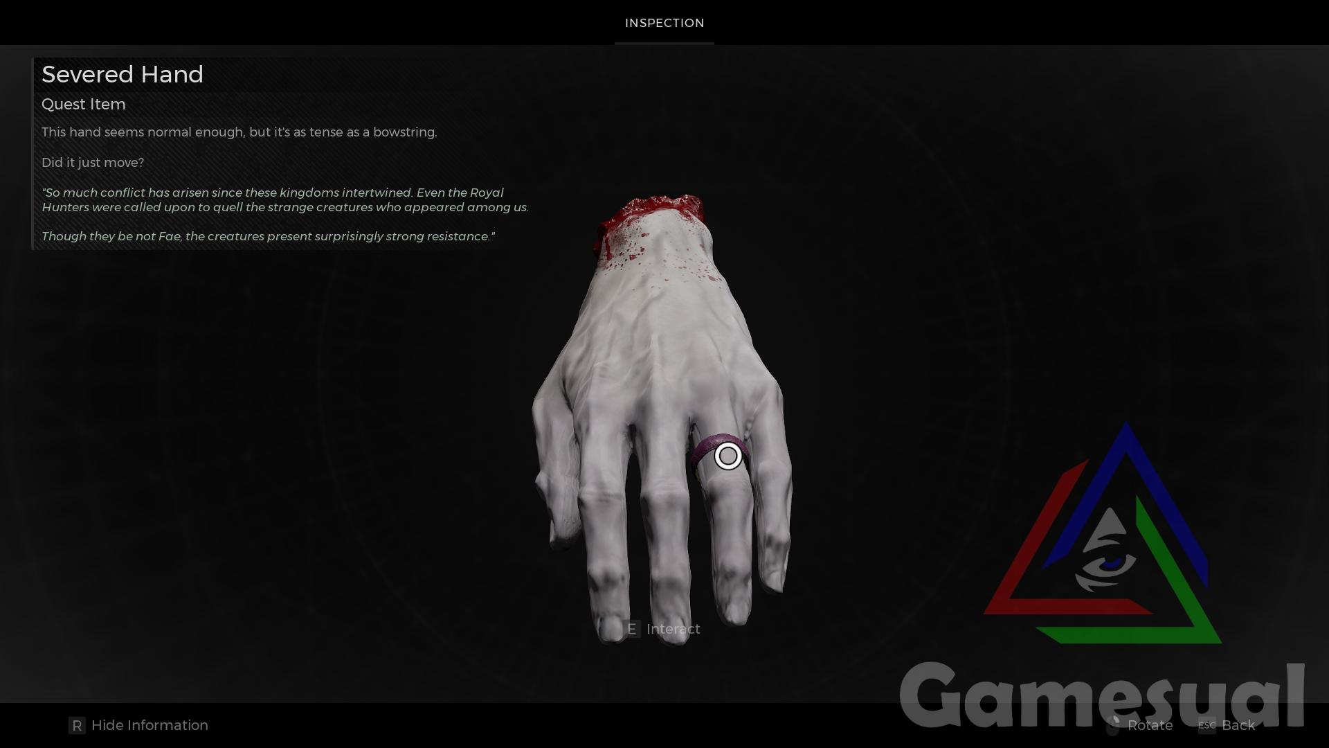 Remnant 2 Severed Hand Item Inspection and Description