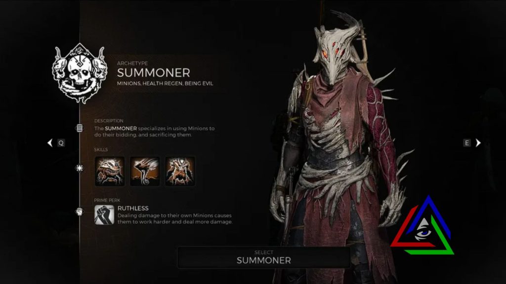 Summoner class in remnant 2 (for build) with attributes showing