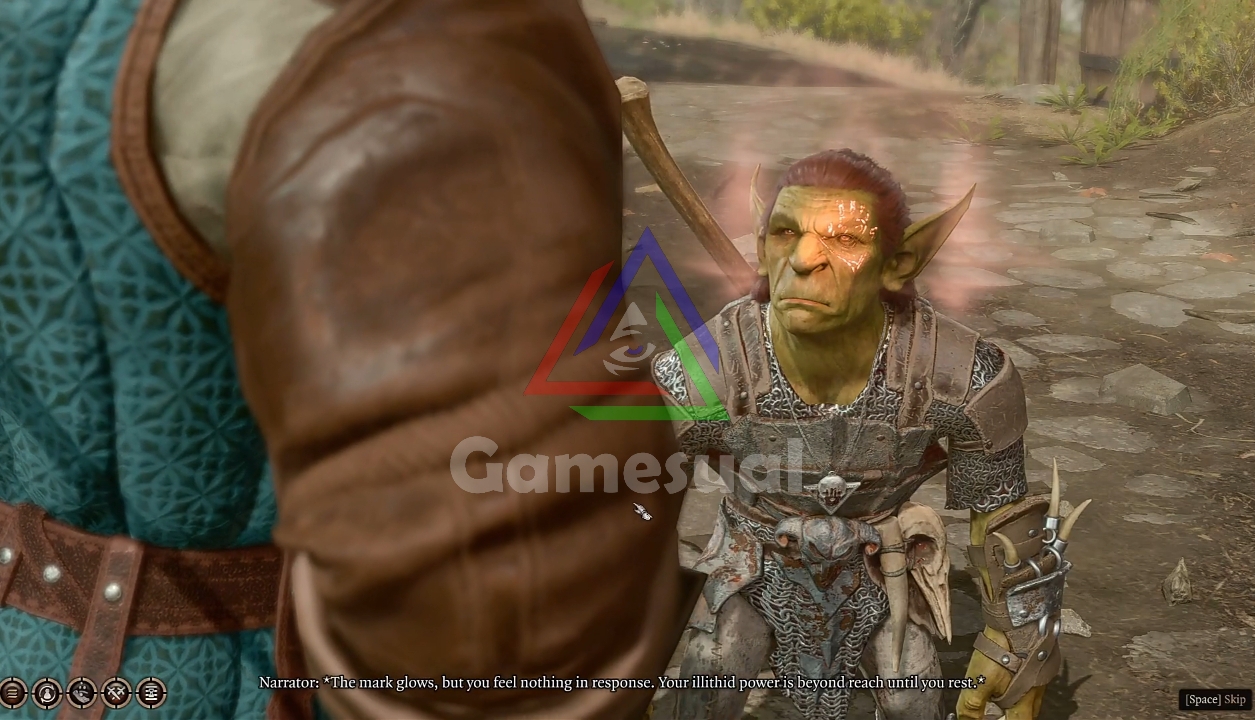 A goblin confronting the player