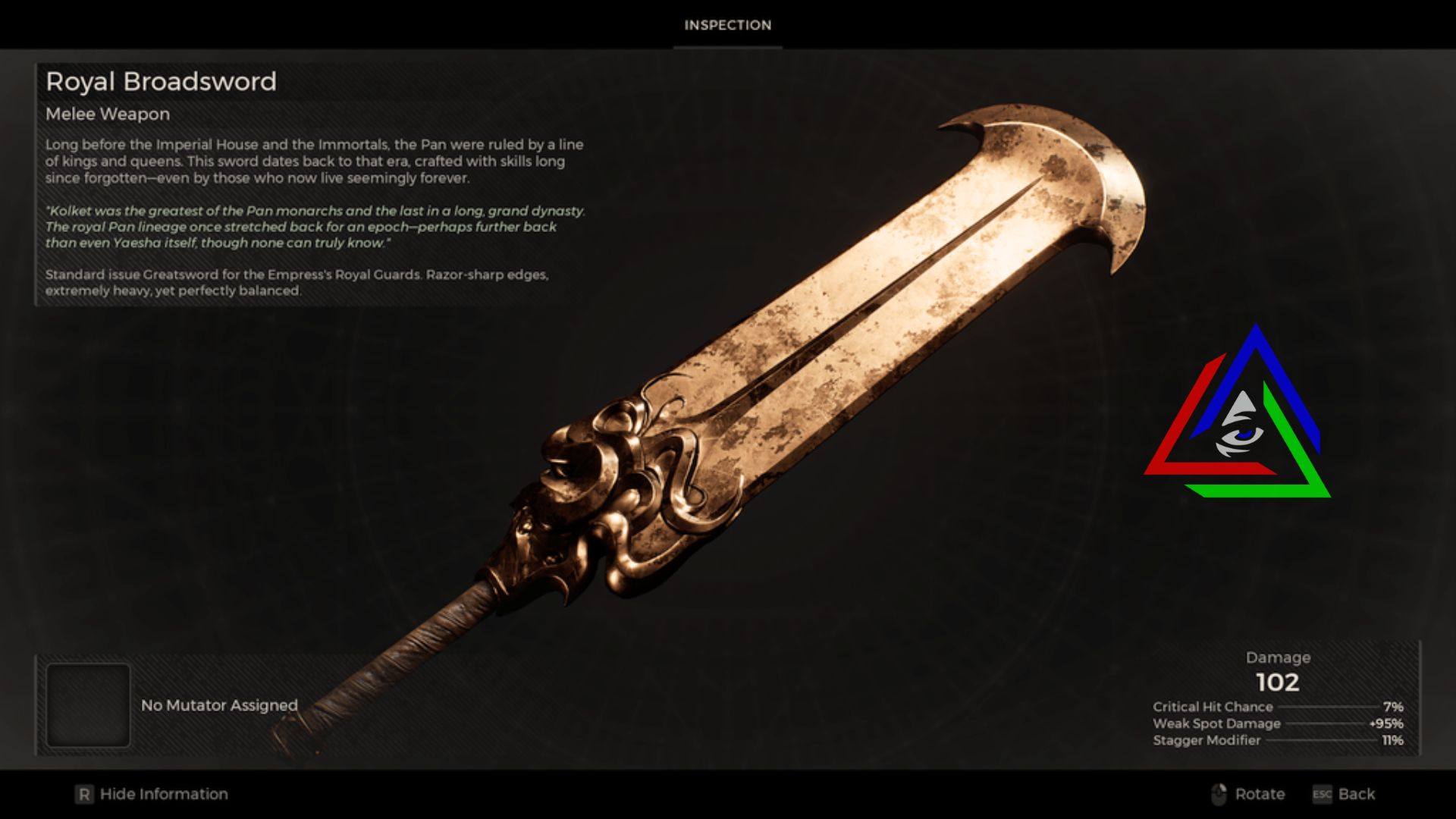 Royal Broadsword massive blade in remnant 2 with its description