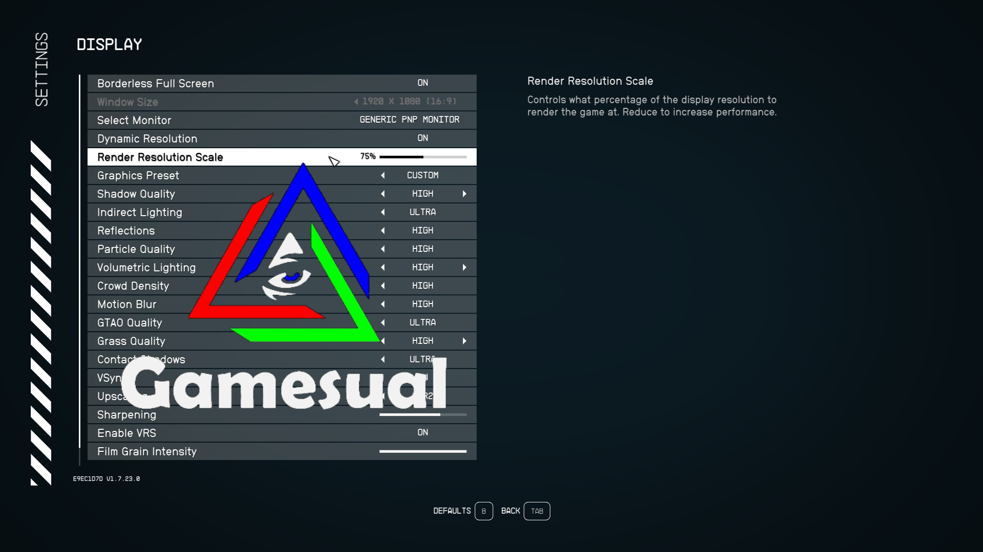 Starfield Graphics settings