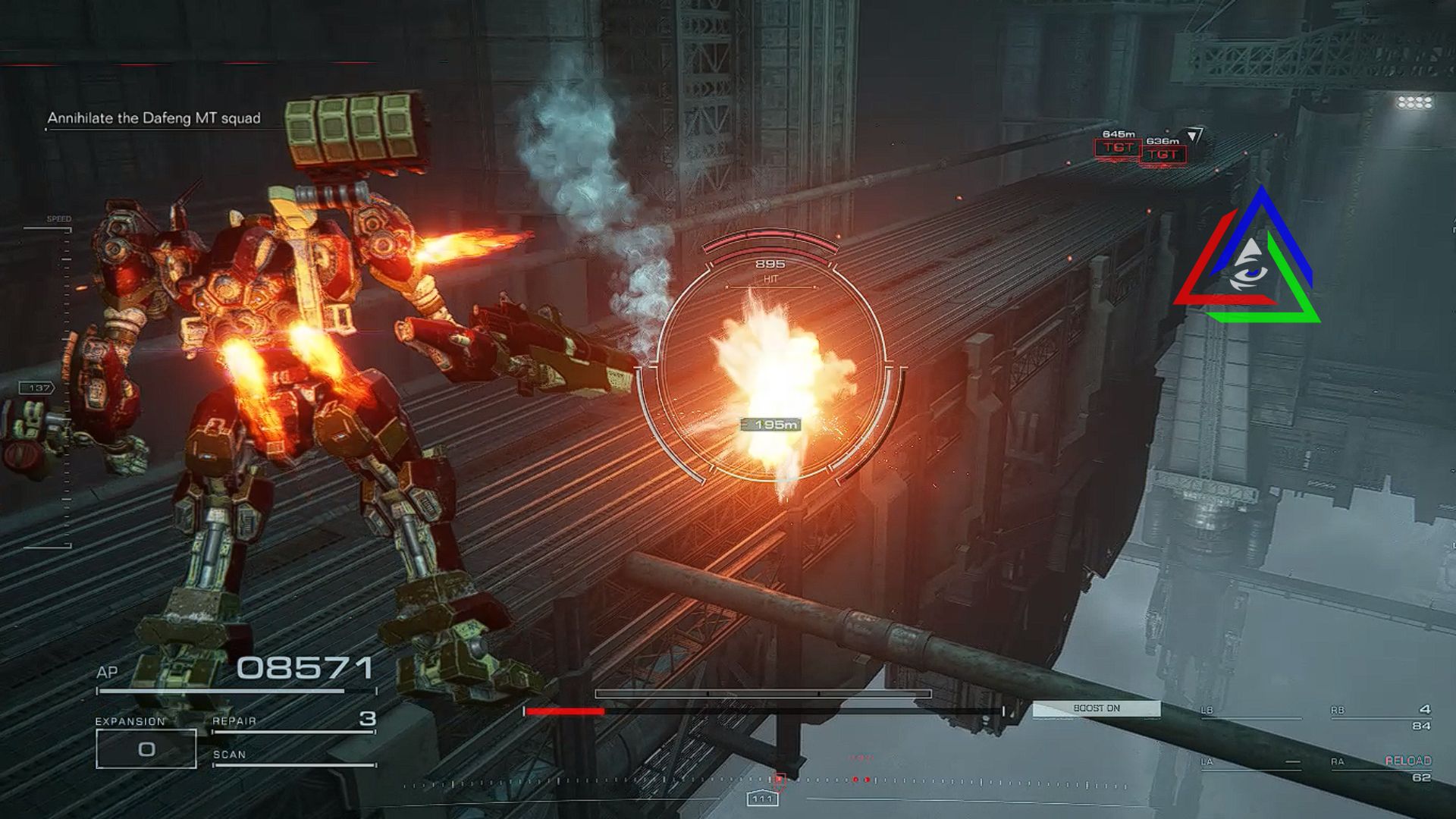 AC attacking an enemy target in Armored Core 6