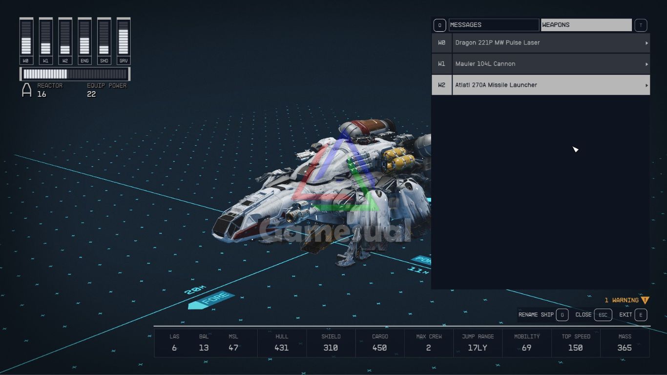 Weapon Tab in Starfield Assign weapons to group